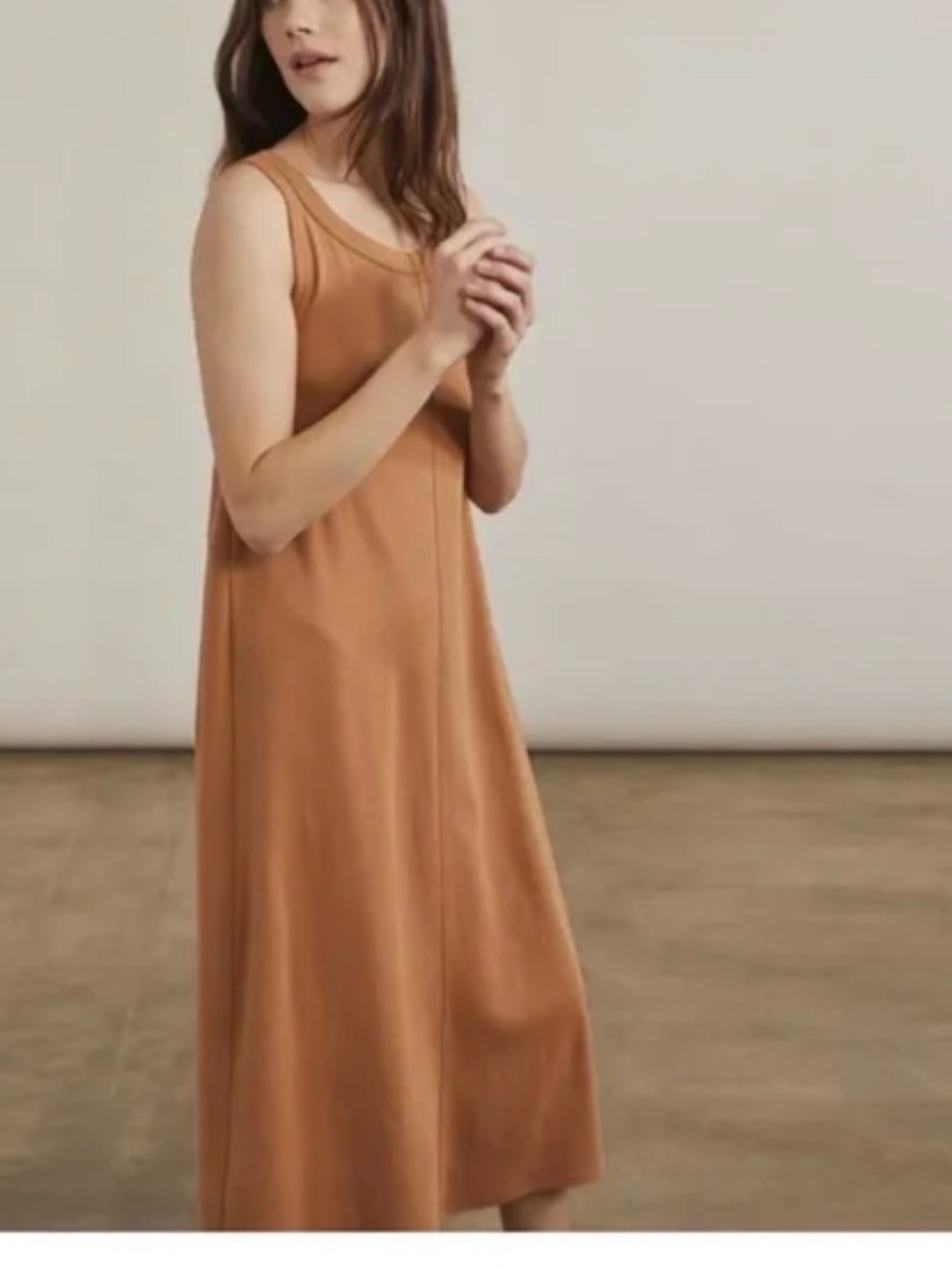 Elizabeth and James Calfan Sleeveless 100% cotton Halter burnt orange midi Dress